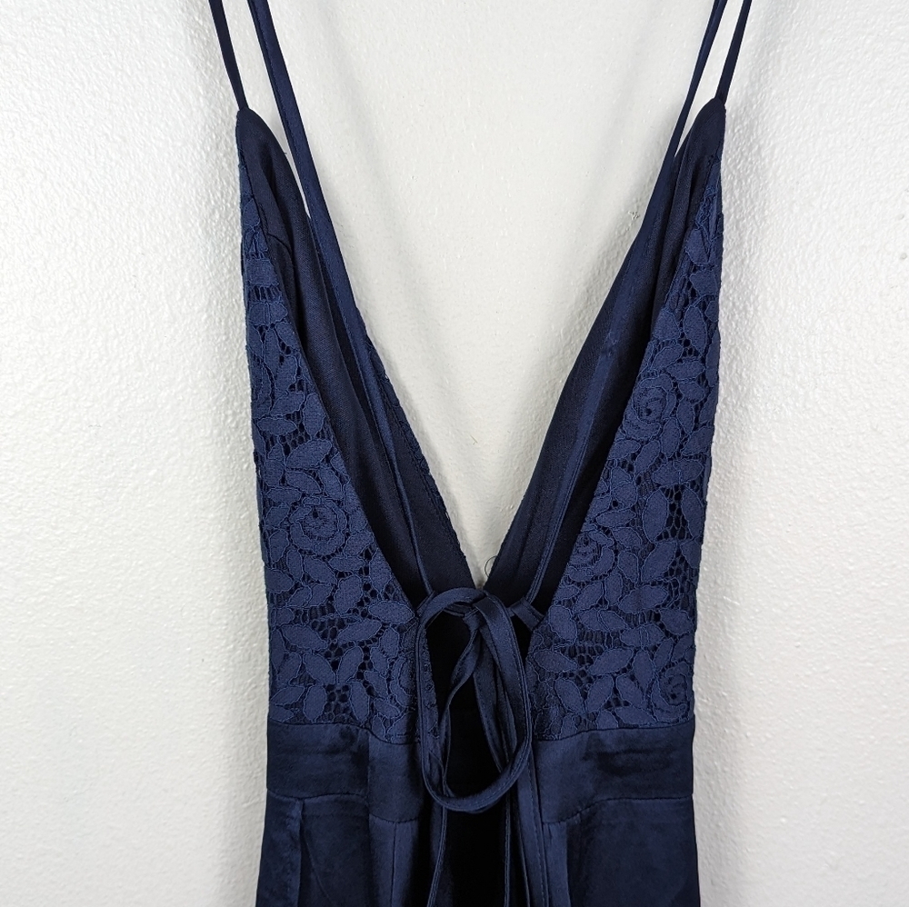 Showpo Navy Inspired Tribe Plunge Neckline Maxi Lace Open Leg Dress Size US 6 - Picture 8 of 13
